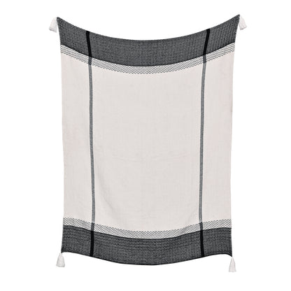 Handwoven Cotton Throw with Tassels – Black &amp; White