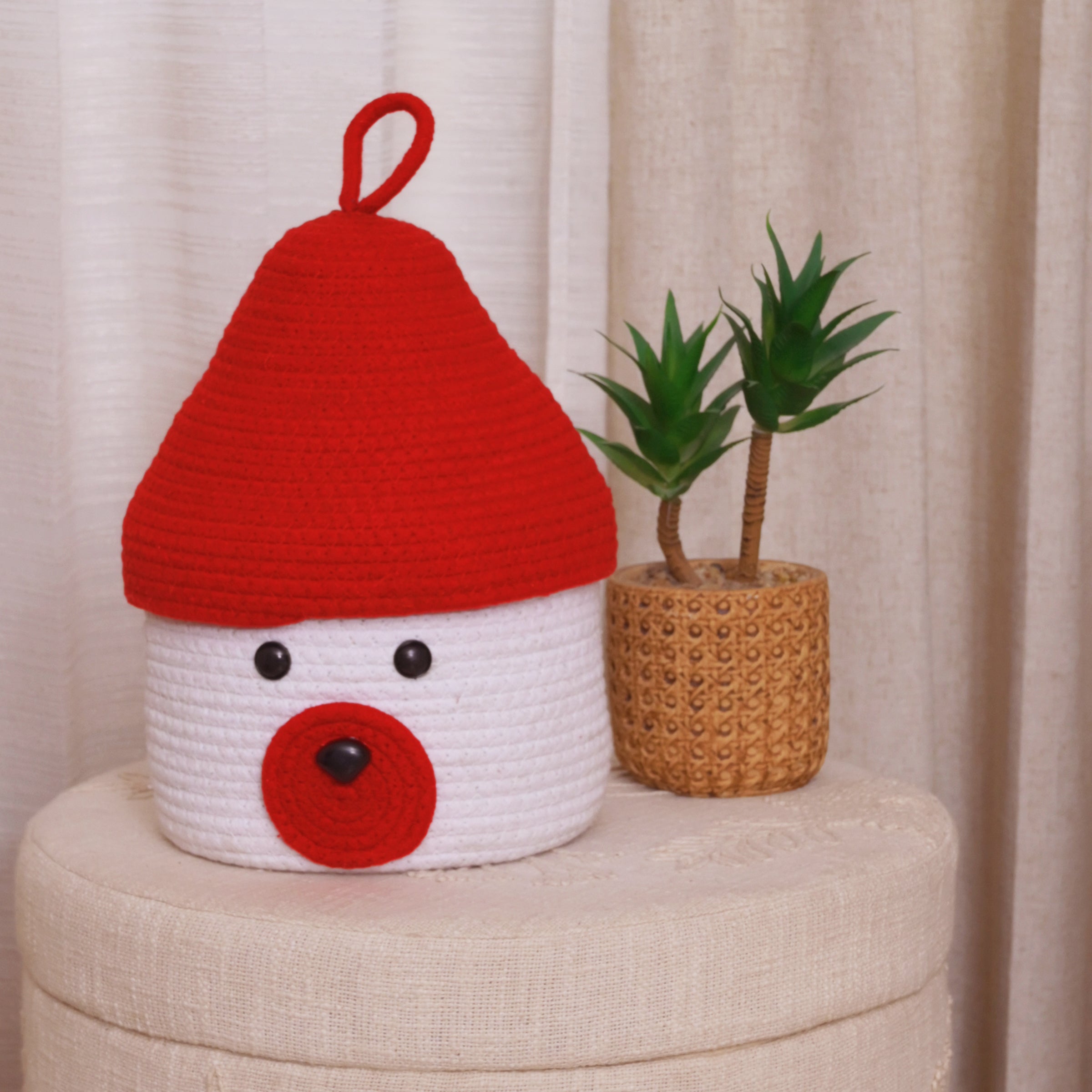 White Bear-Themed Storage Basket with Red Lid