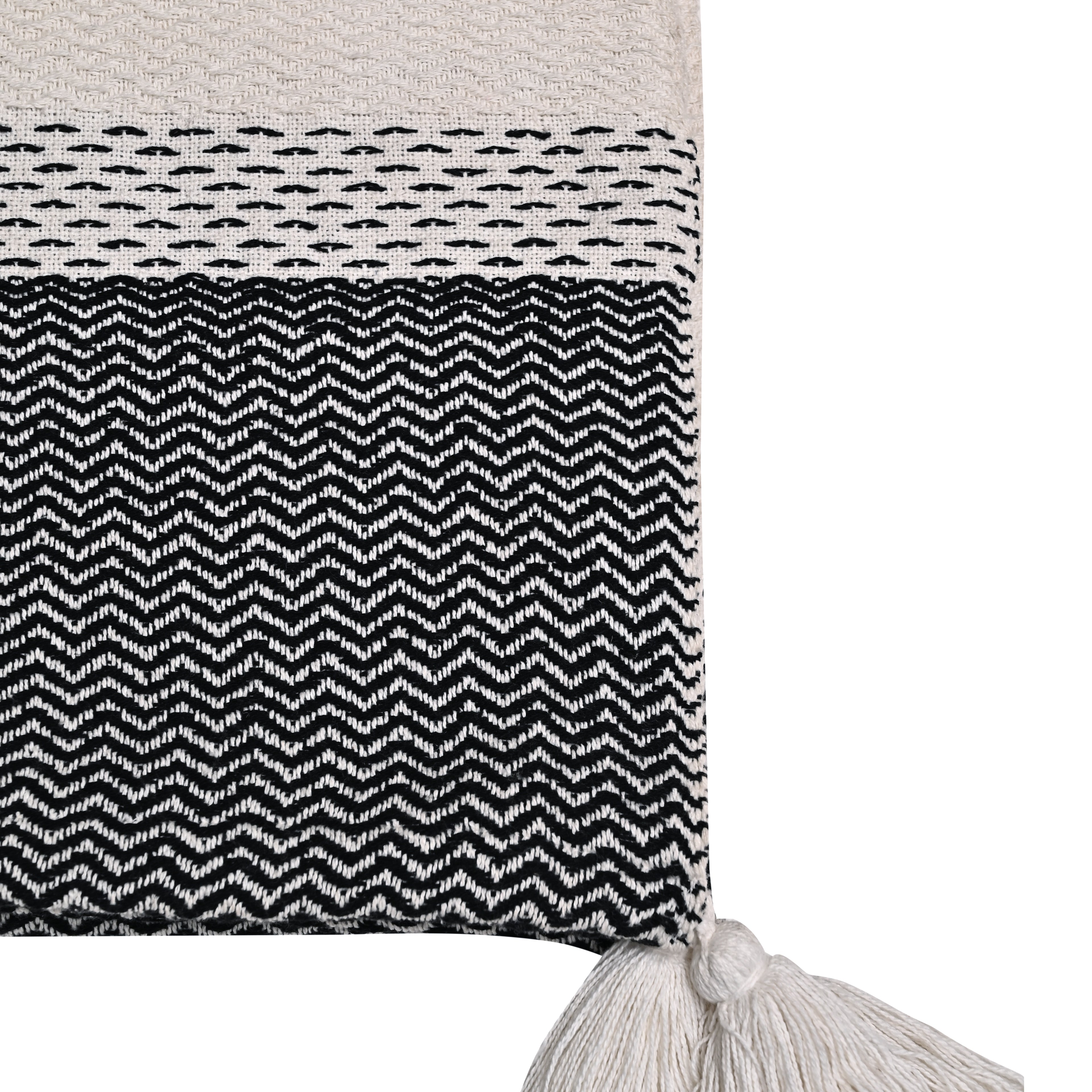Handwoven Cotton Throw with Tassels – Black & White