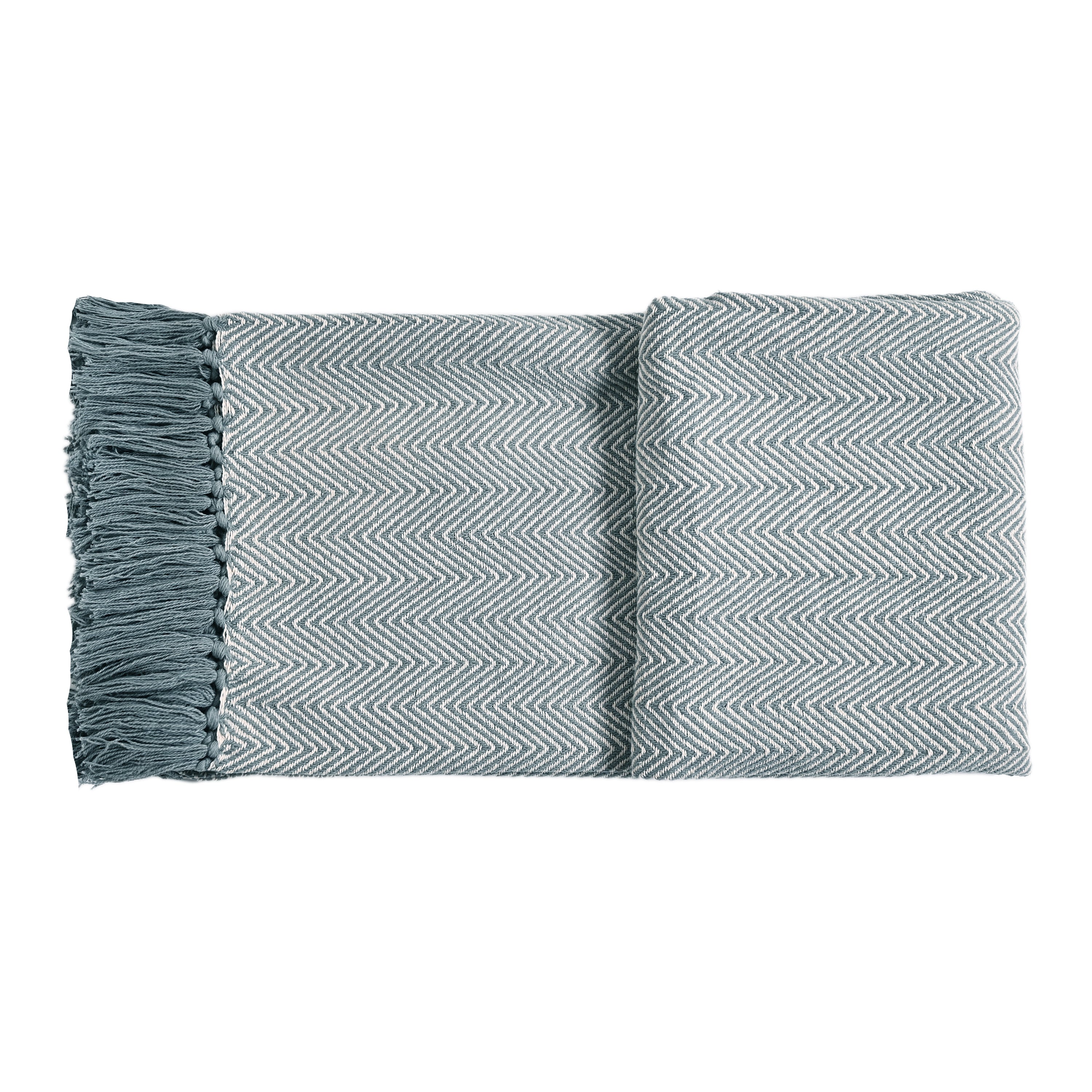 Soft Herringbone Cotton Throw with Tassels – Grey