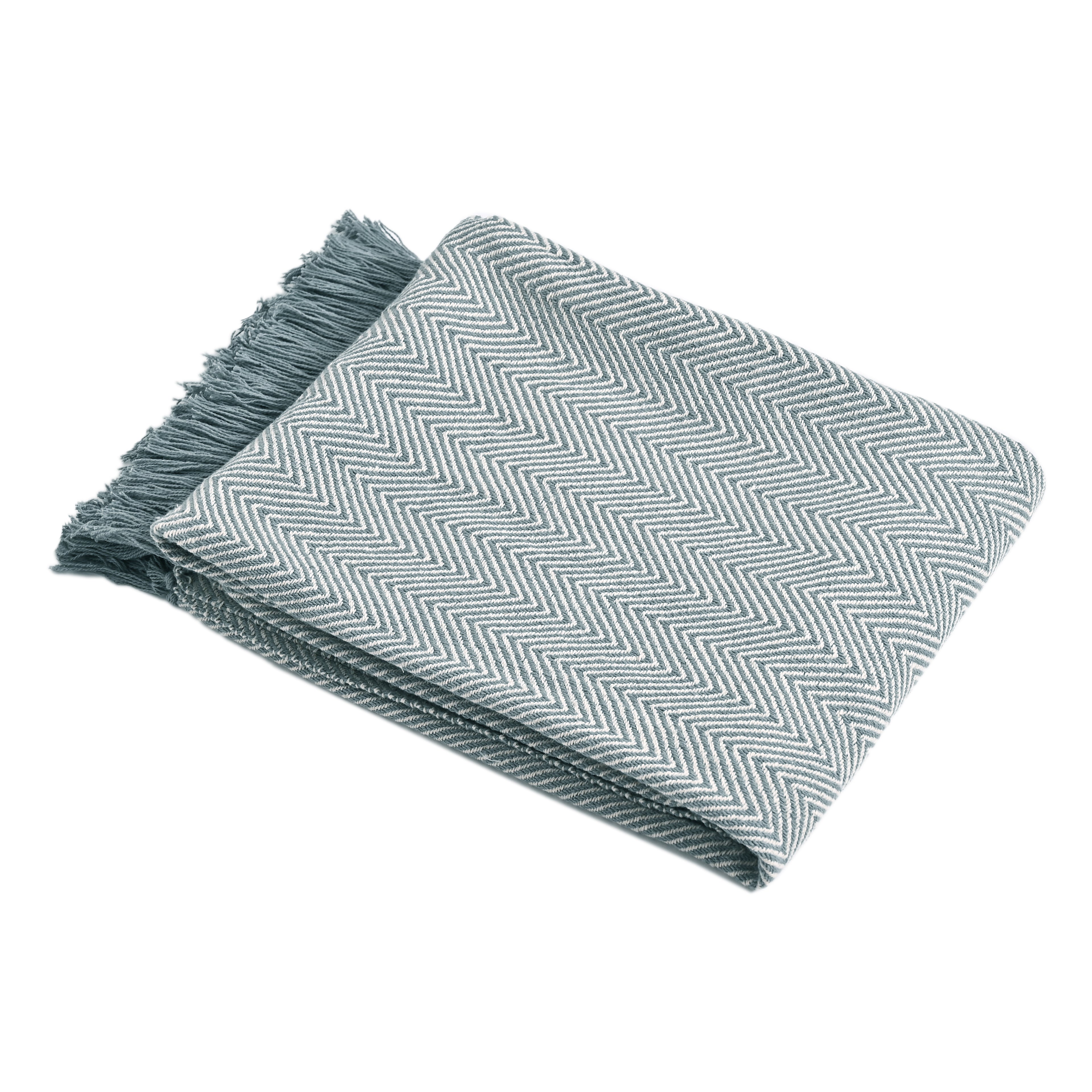 Soft Herringbone Cotton Throw with Tassels – Grey