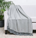 Soft Herringbone Cotton Throw with Tassels – Grey