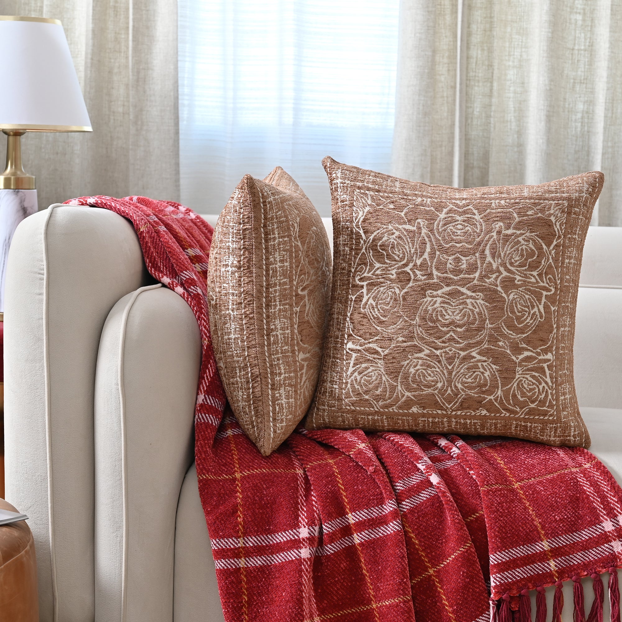 Elegant Floral Print Cotton Cushion Cover Set of 2 pc