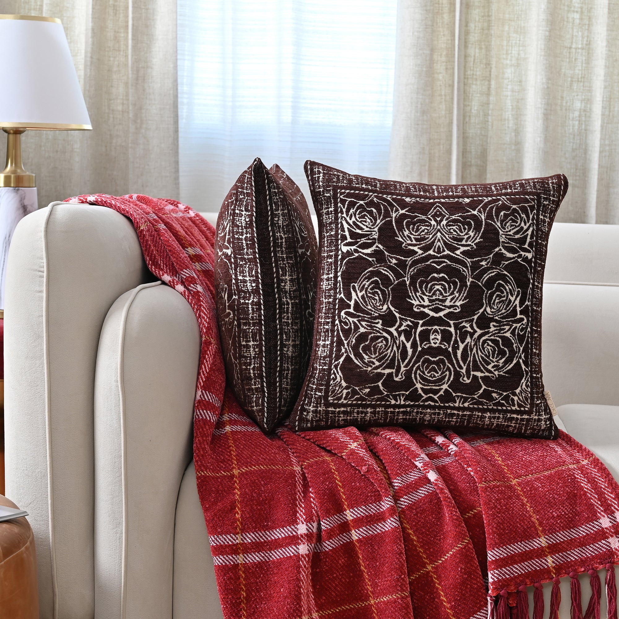 Elegant Floral Print Cotton Cushion Cover Set of 2 pc