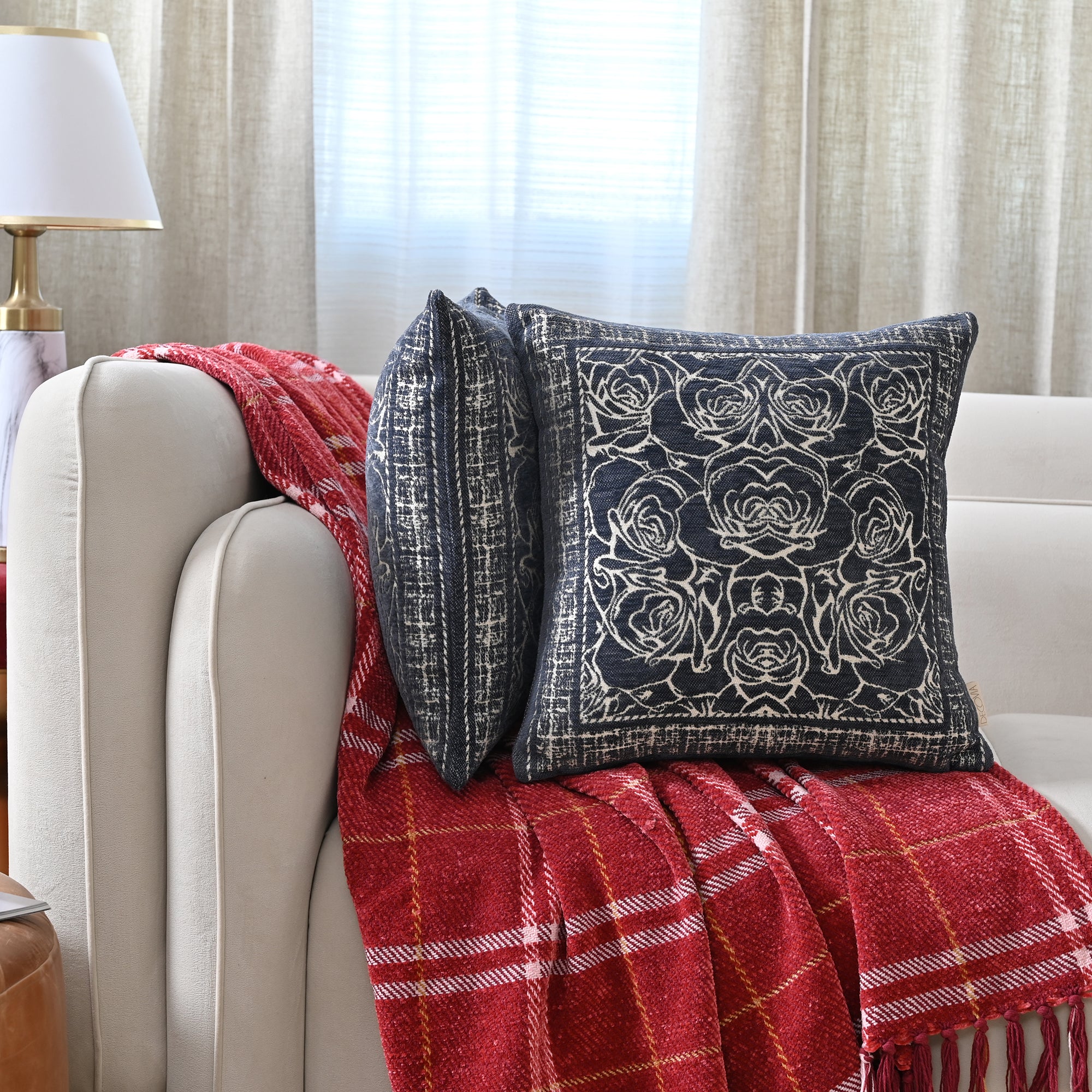 Elegant Floral Print Cotton Cushion Cover Set of 2 pc
