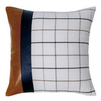 Leather & Checkered Cotton Cushion Cover