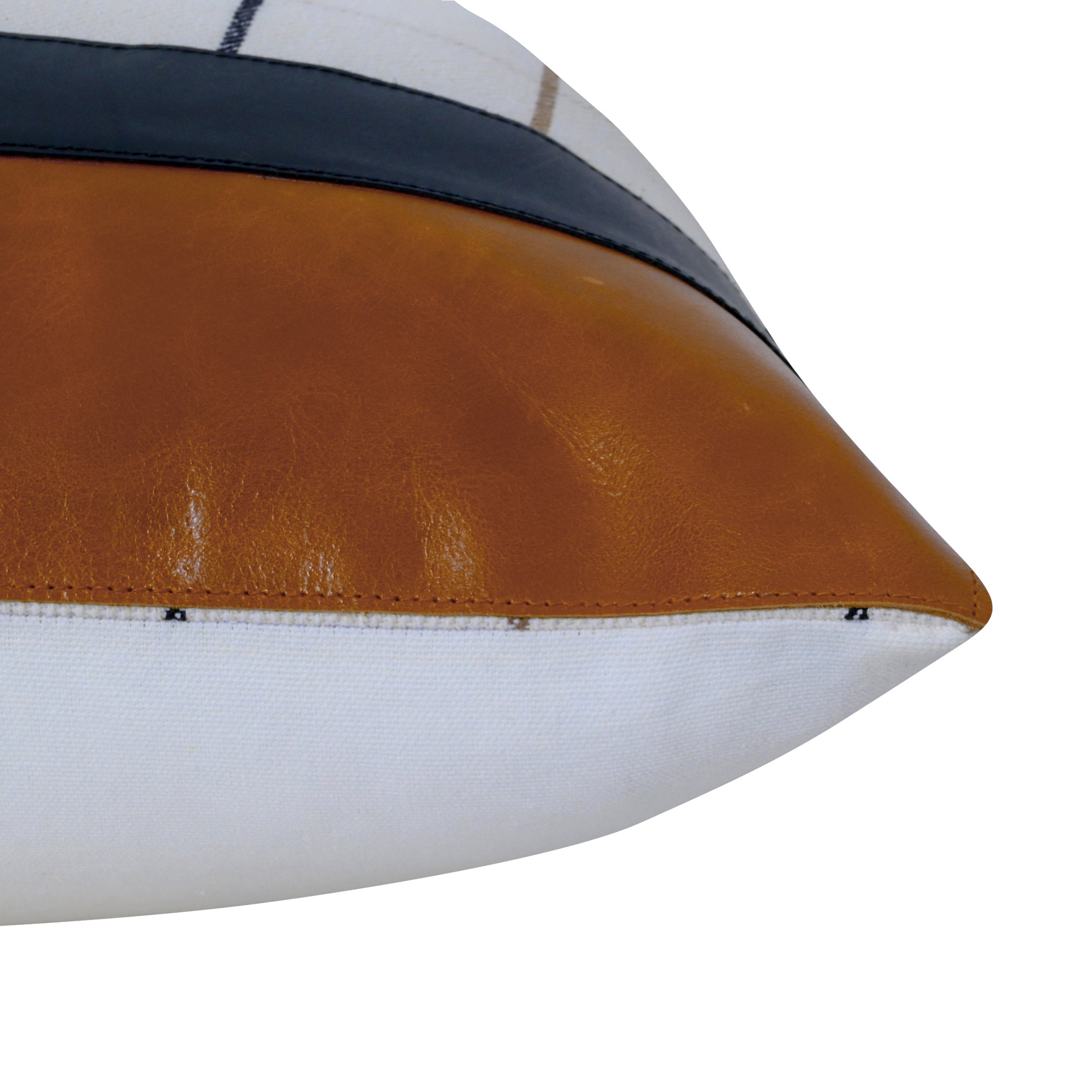 Leather & Checkered Cotton Cushion Cover