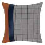 Grey Checkered Cushion with Leather Accents
