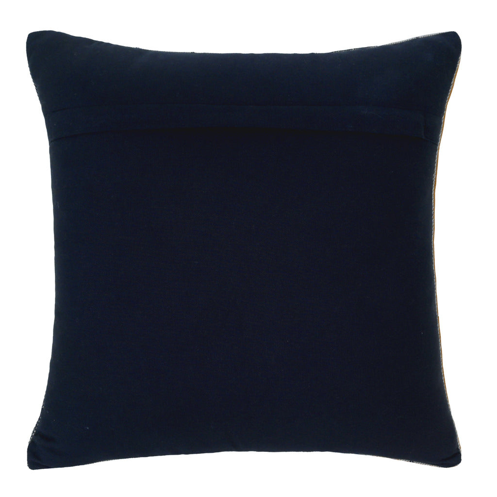 Grey Checkered Cushion with Leather Accents