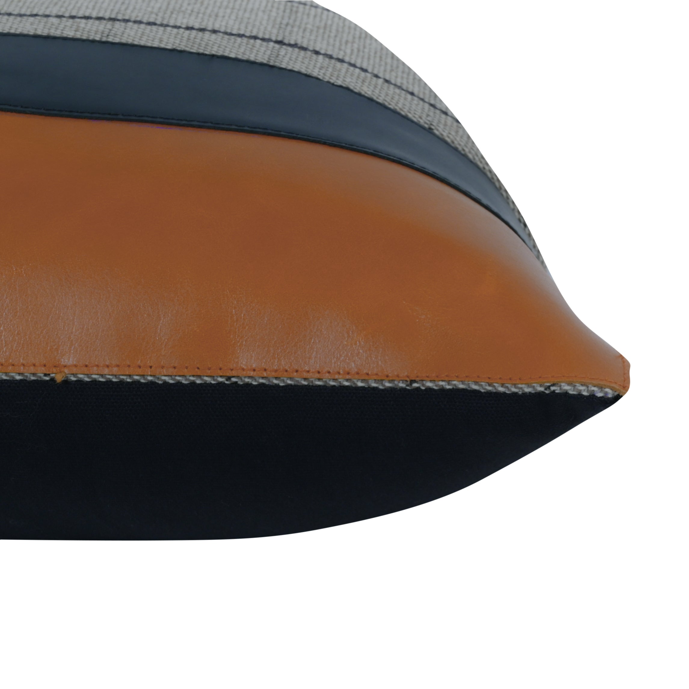 Grey Checkered Cushion with Leather Accents