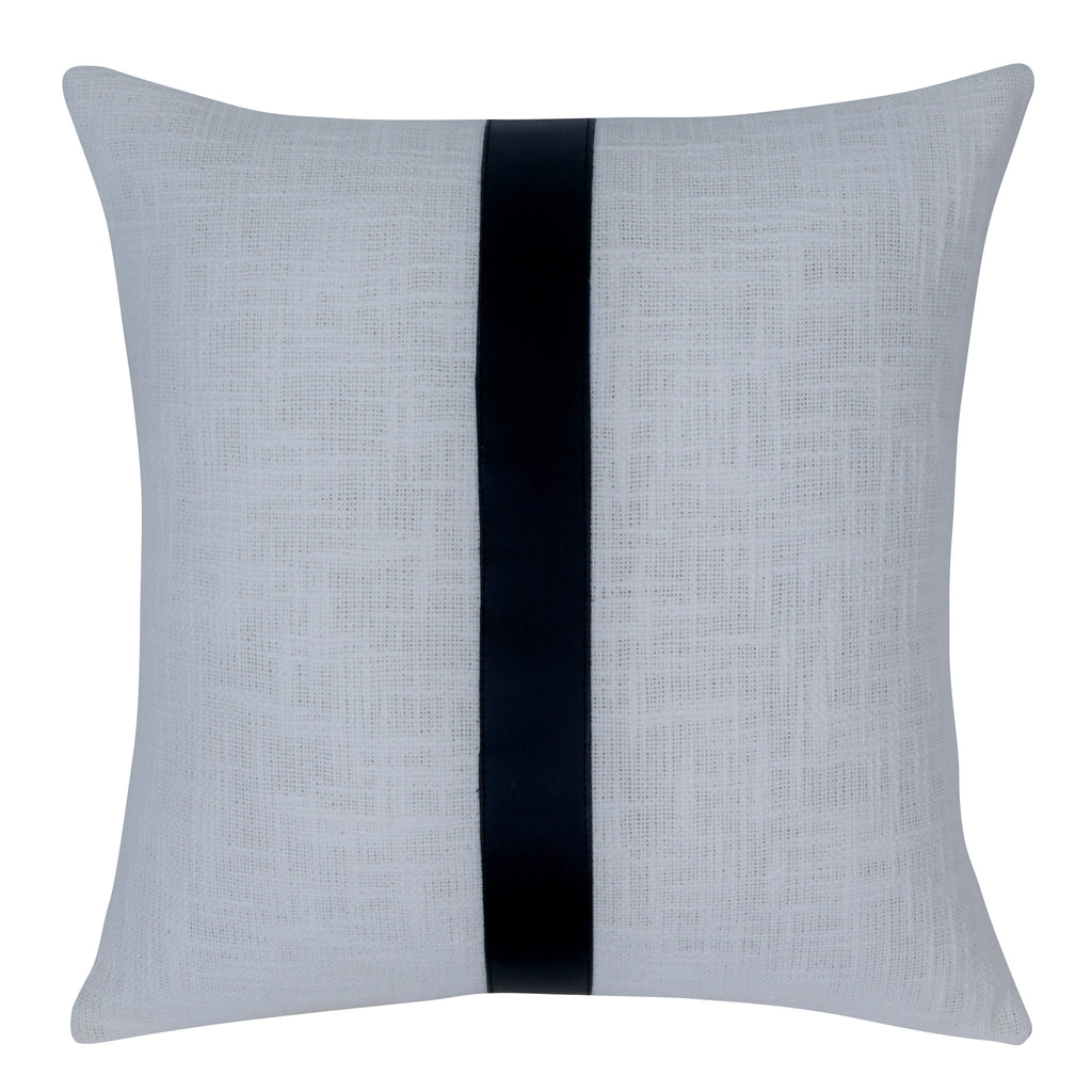 Grey Checkered Cushion with Leather Accents