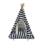 Striped Canvas Pet Teepee with Cushion