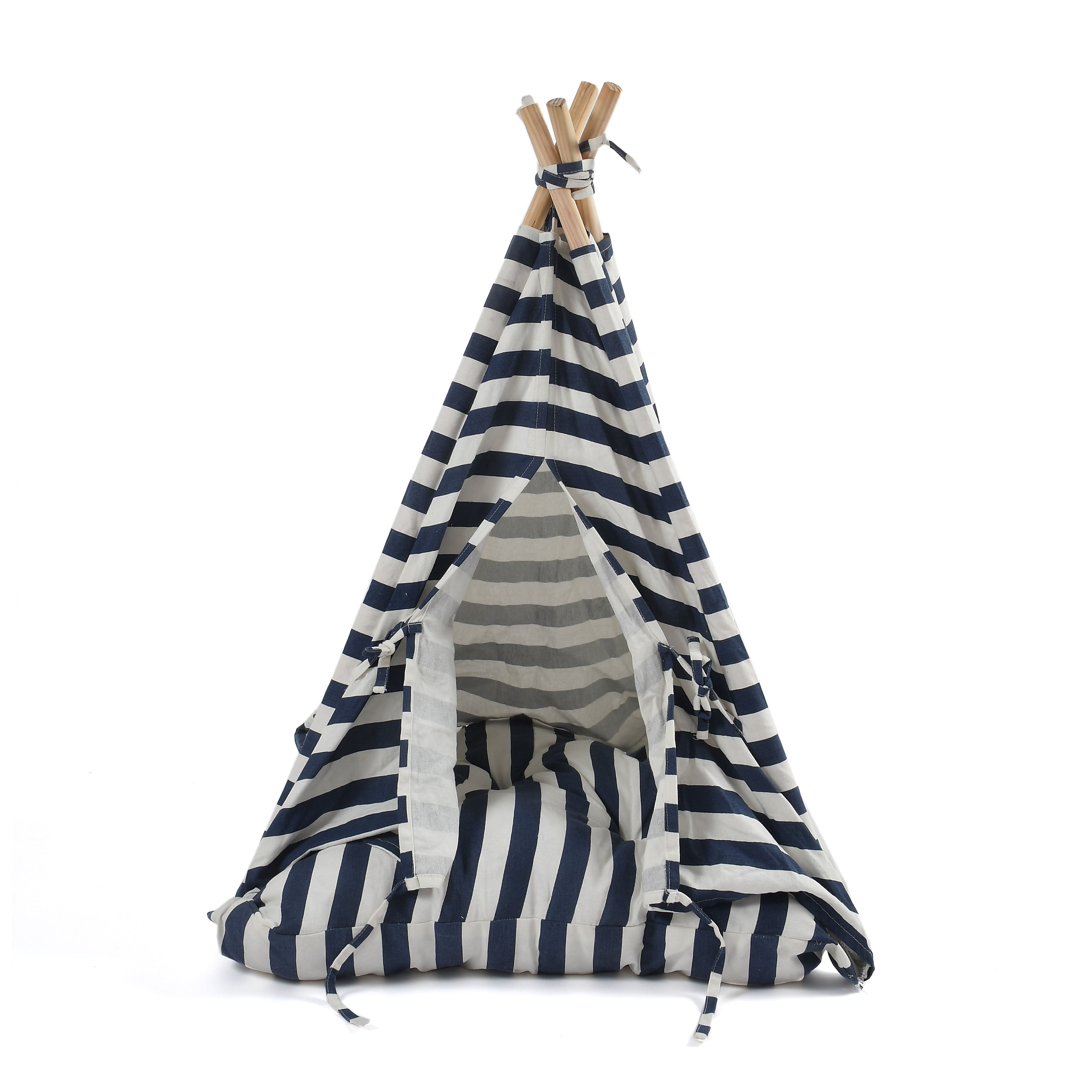 Striped Canvas Pet Teepee with Cushion
