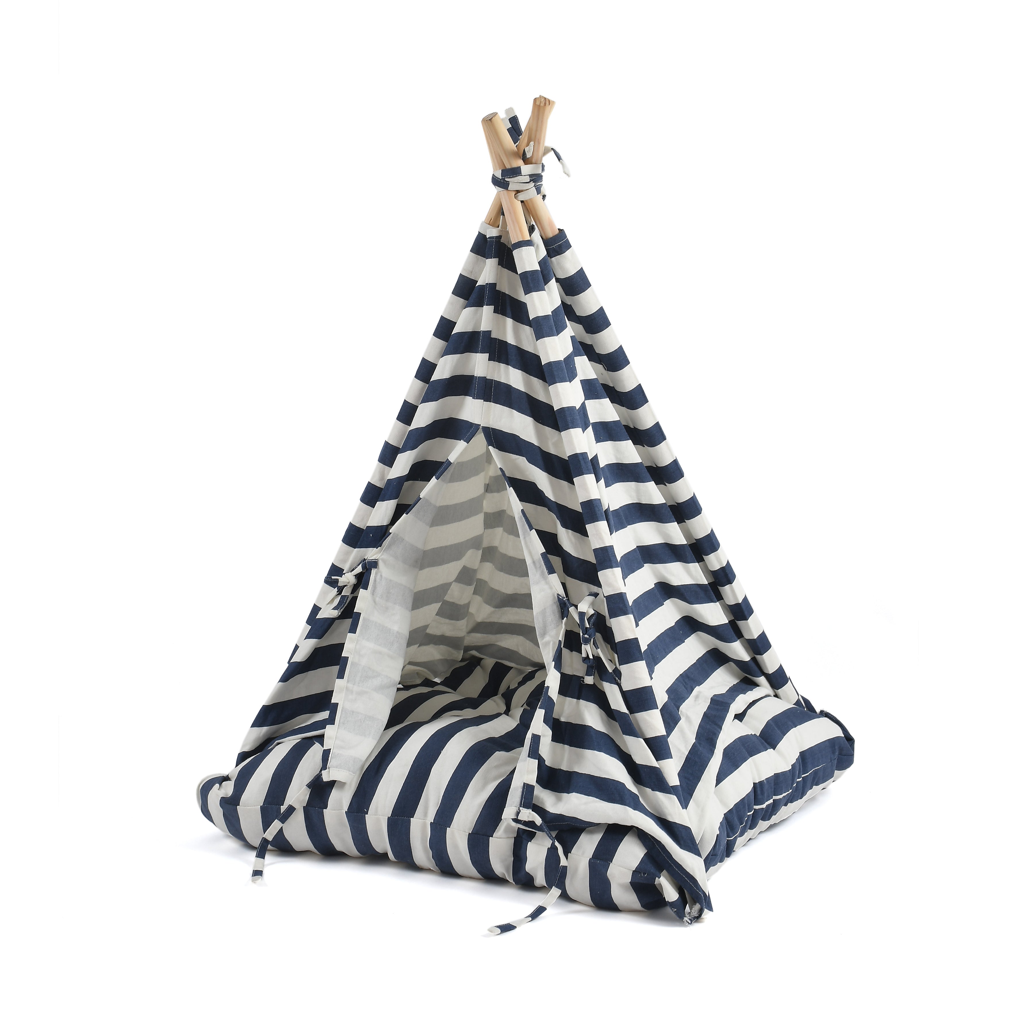 Striped Canvas Pet Teepee with Cushion