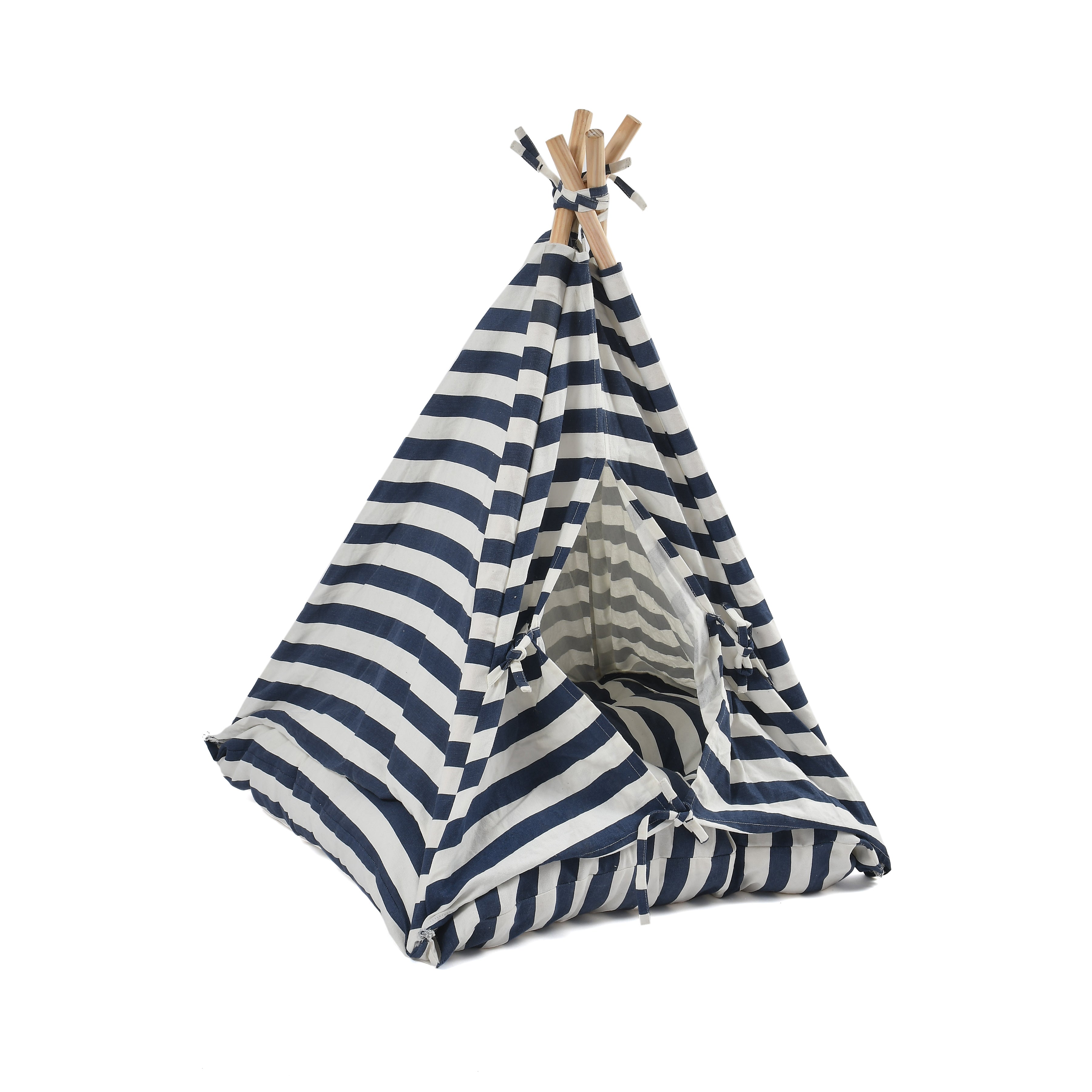 Striped Canvas Pet Teepee with Cushion