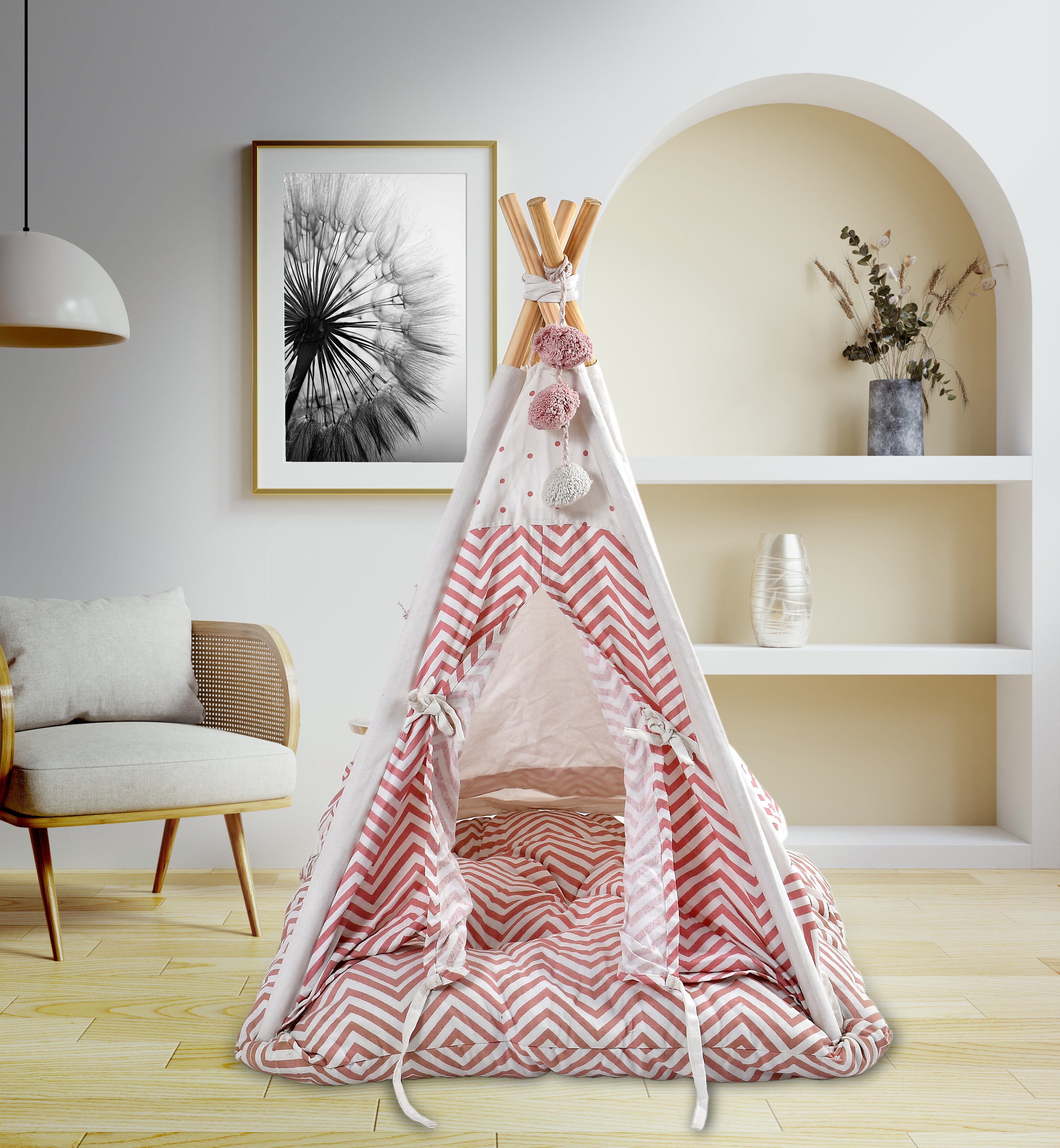 Funny Pet Teepee Tent for Dogs & Cats – Soft Cotton Canvas with Wooden Frame