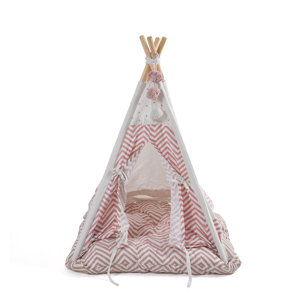 Funny Pet Teepee Tent for Dogs & Cats – Soft Cotton Canvas with Wooden Frame