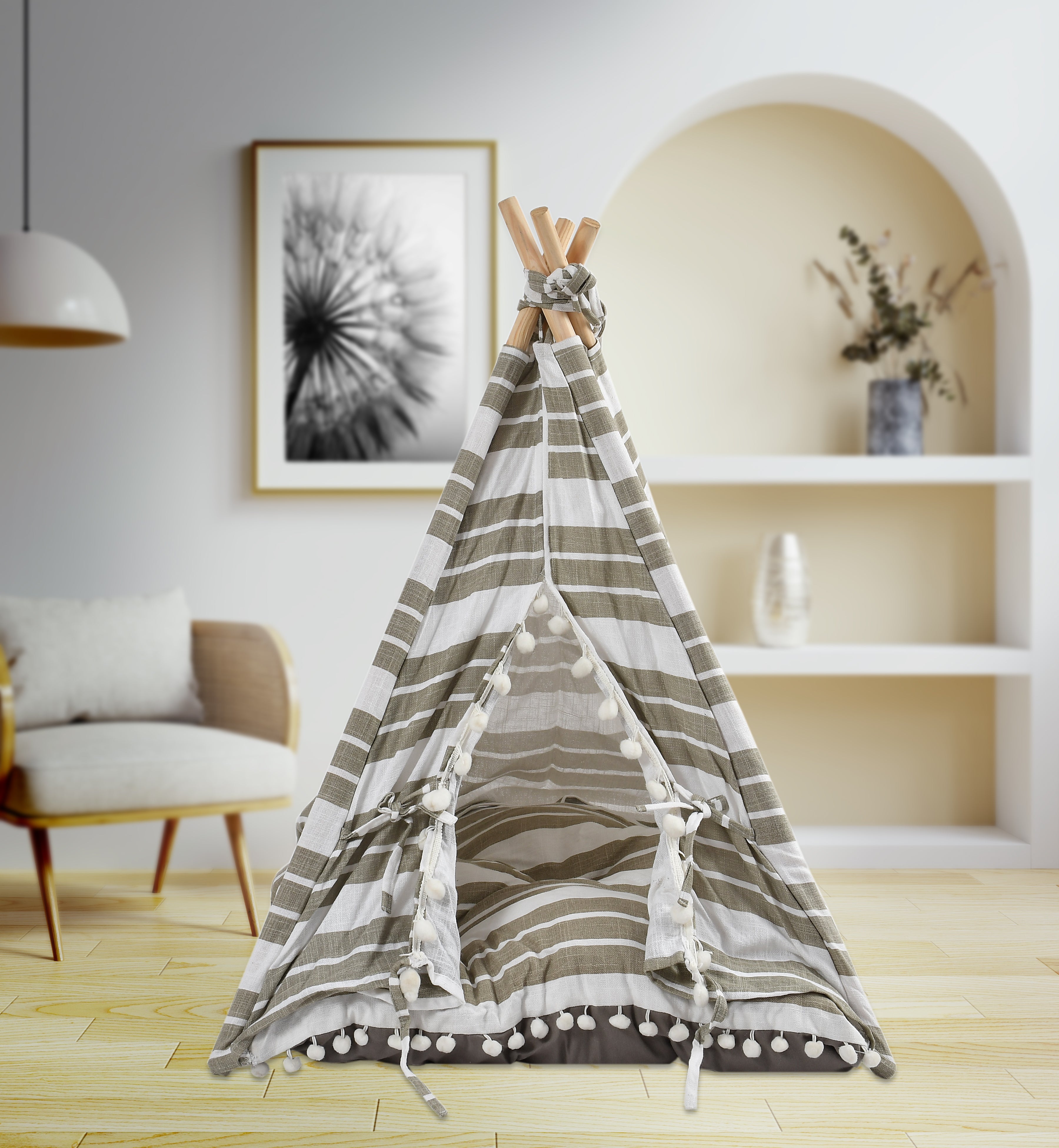 Funny Pet Teepee Tent for Dogs & Cats – Soft Cotton Canvas with Wooden Frame