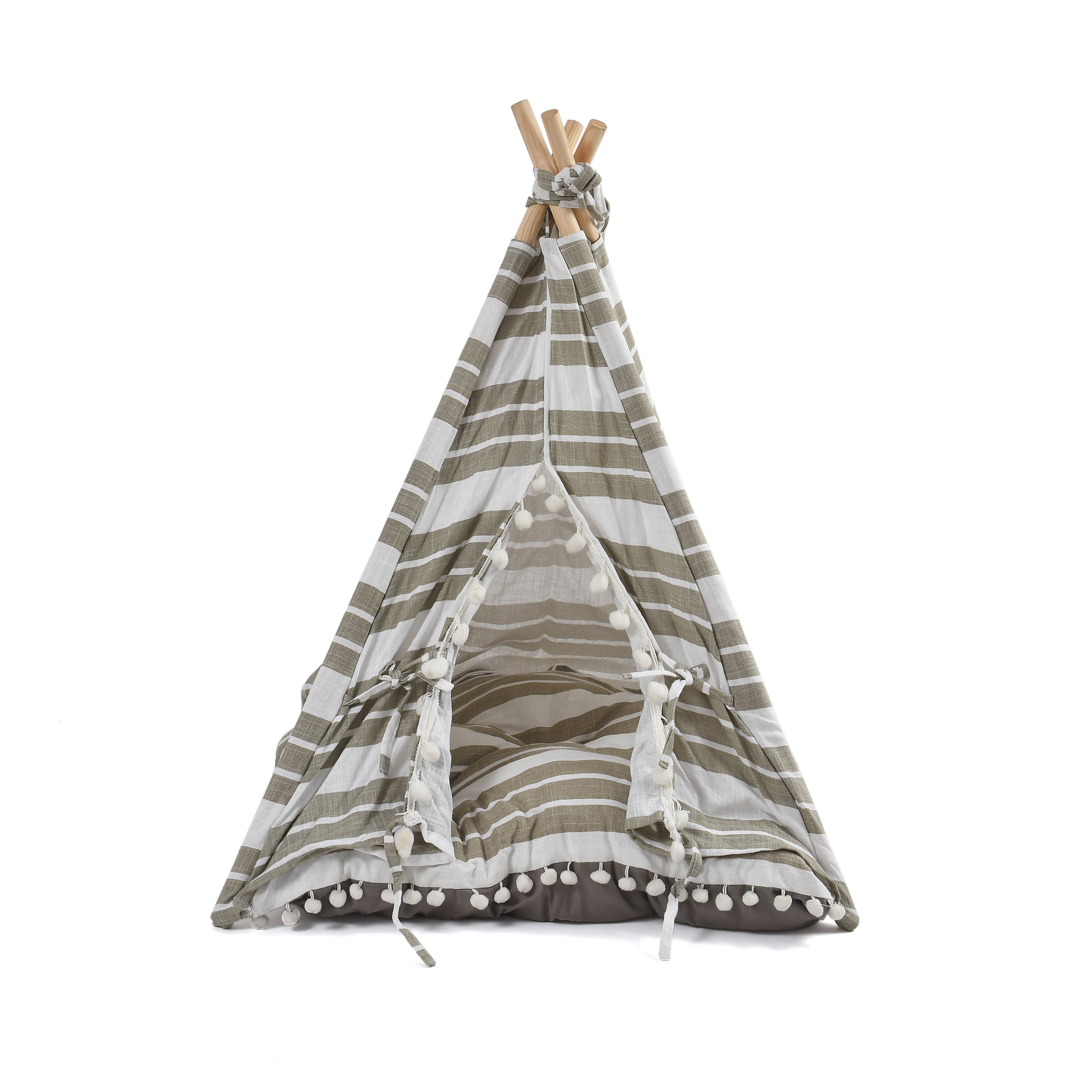 Funny Pet Teepee Tent for Dogs & Cats – Soft Cotton Canvas with Wooden Frame