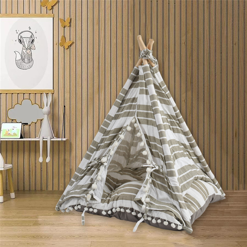 Funny Pet Teepee Tent for Dogs & Cats – Soft Cotton Canvas with Wooden Frame