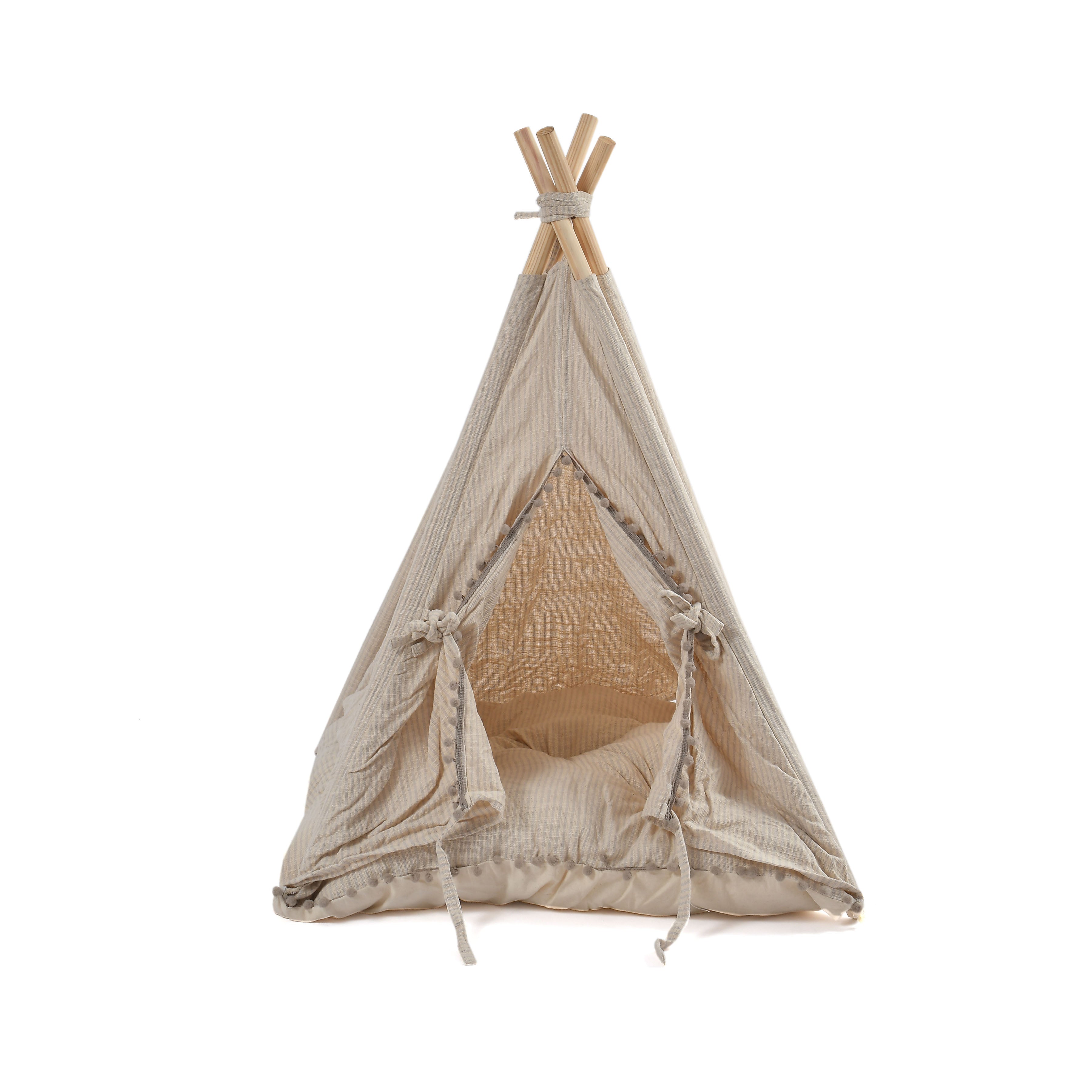 Funny Pet Teepee Tent for Dogs & Cats – Soft Cotton Canvas with Wooden Frame