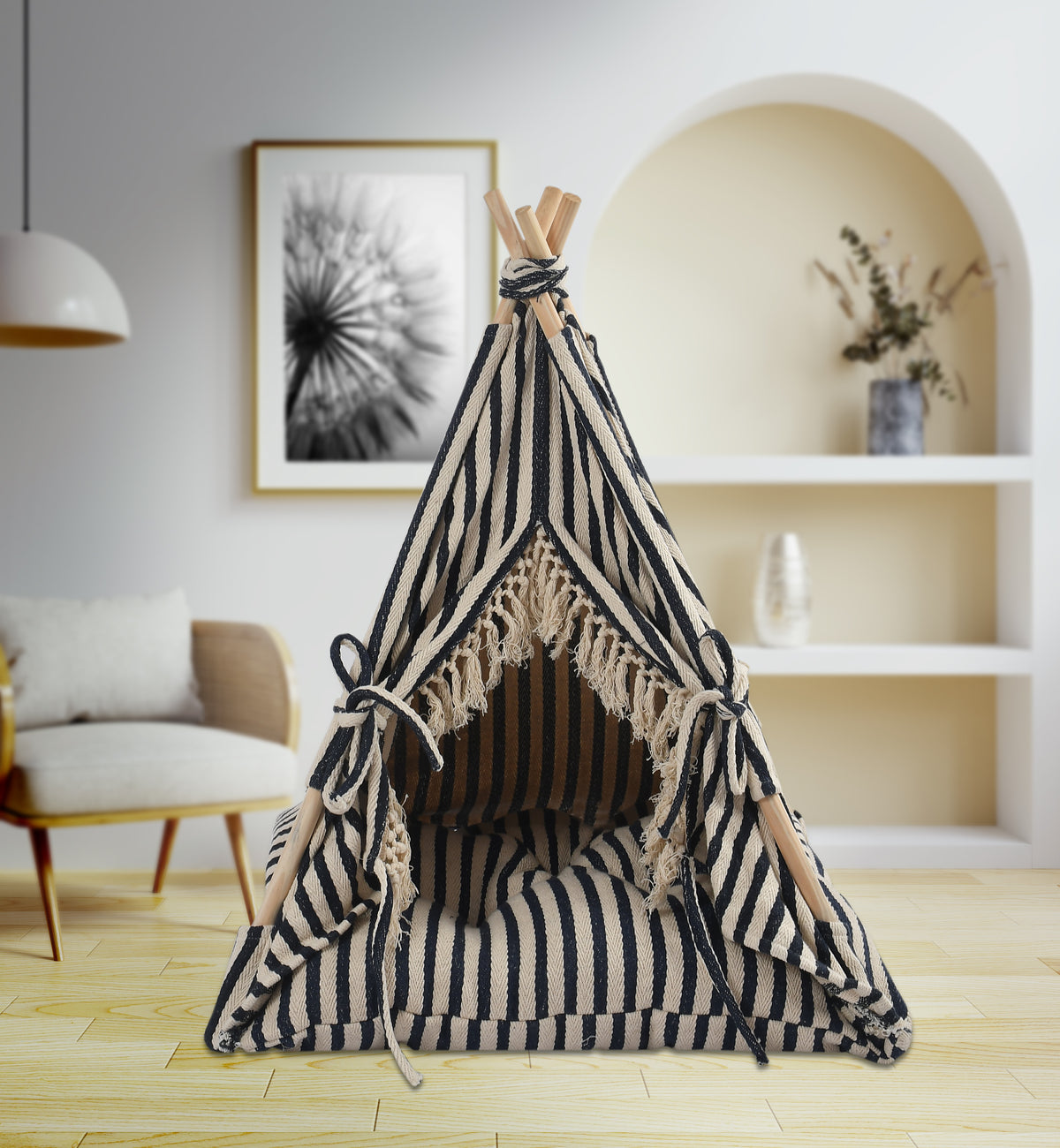 Funny Pet Teepee Tent for Dogs &amp; Cats – Soft Cotton Canvas with Wooden Frame