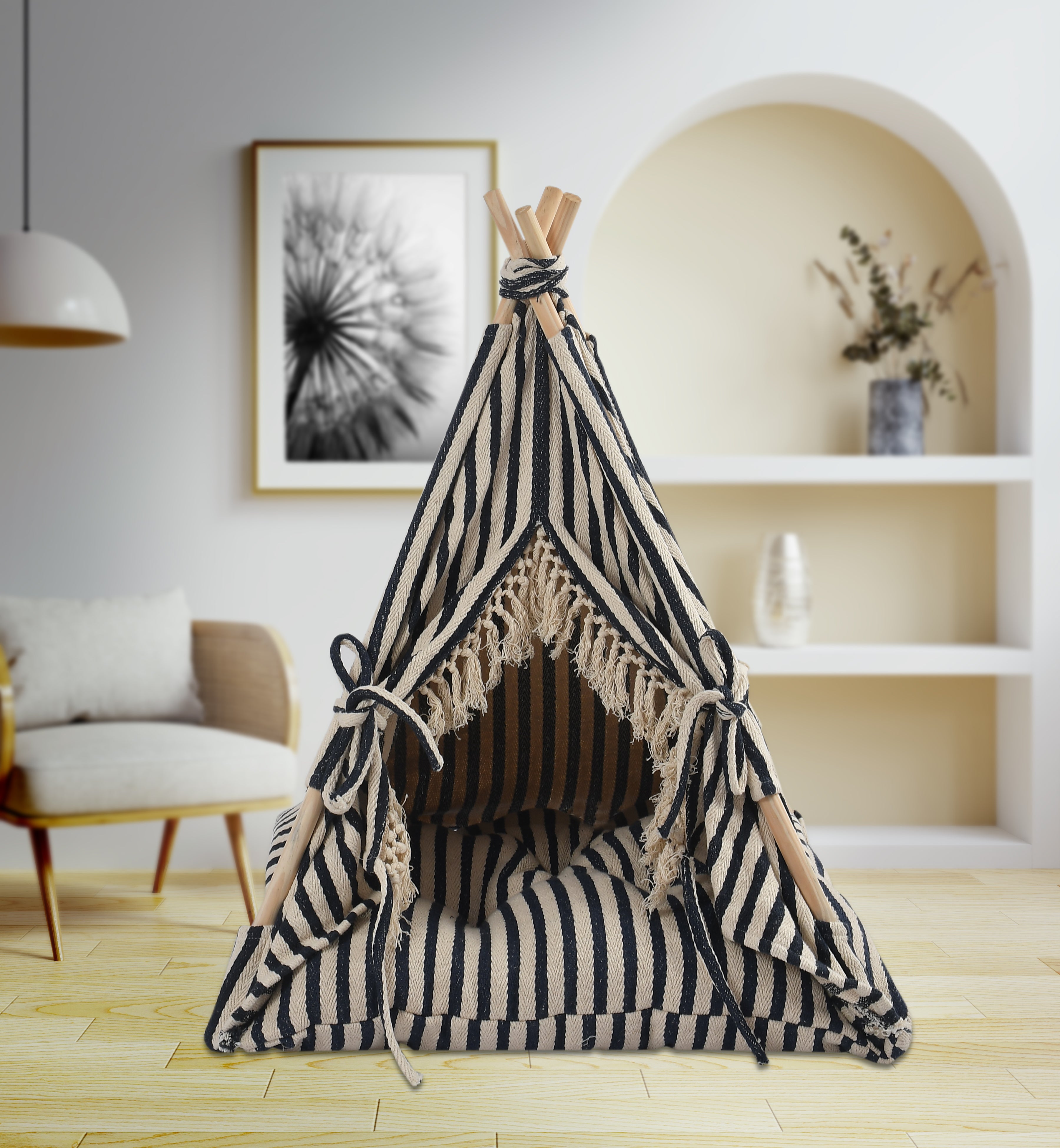 Funny Pet Teepee Tent for Dogs & Cats – Soft Cotton Canvas with Wooden Frame