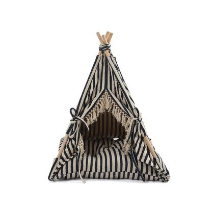 Funny Pet Teepee Tent for Dogs &amp; Cats – Soft Cotton Canvas with Wooden Frame