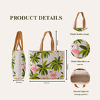 Handmade Flamingo Embroidered Canvas Tote Bag with Leather Straps