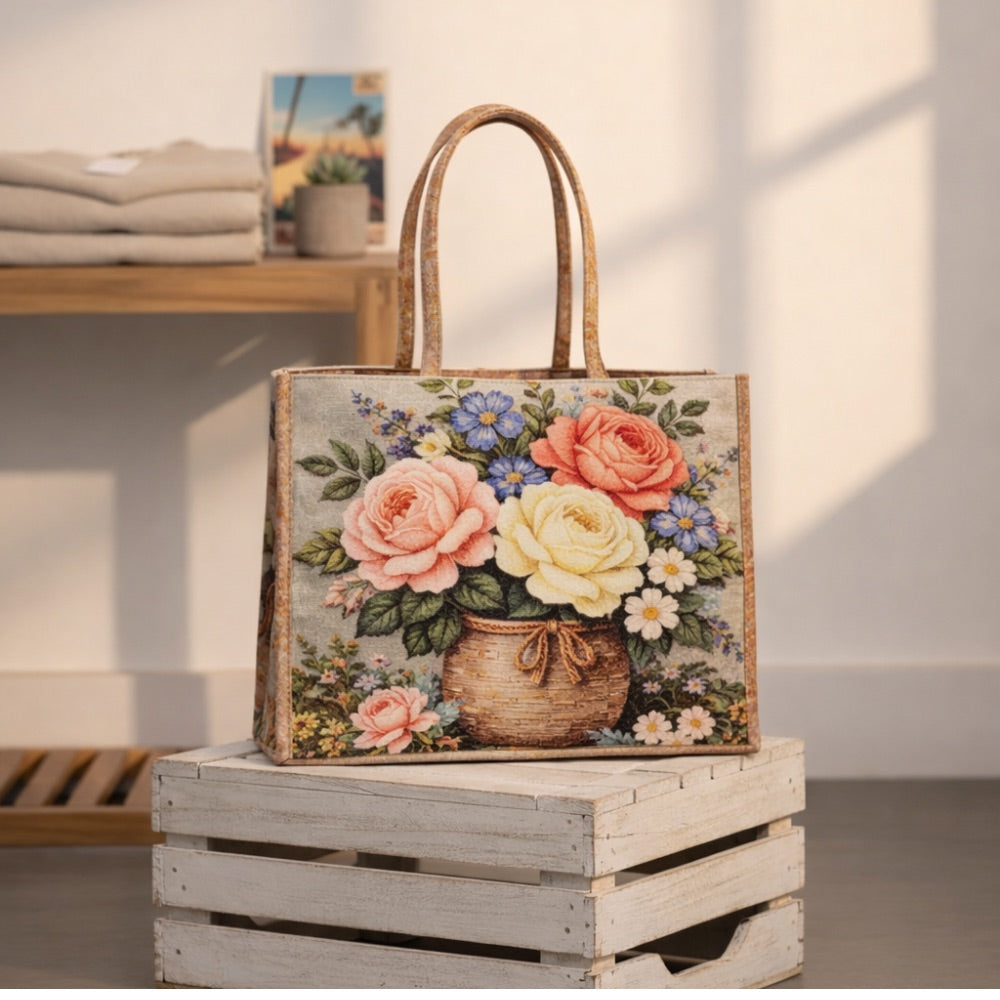 Vintage Floral Tapestry Tote Bag – Woven Rose Bouquet