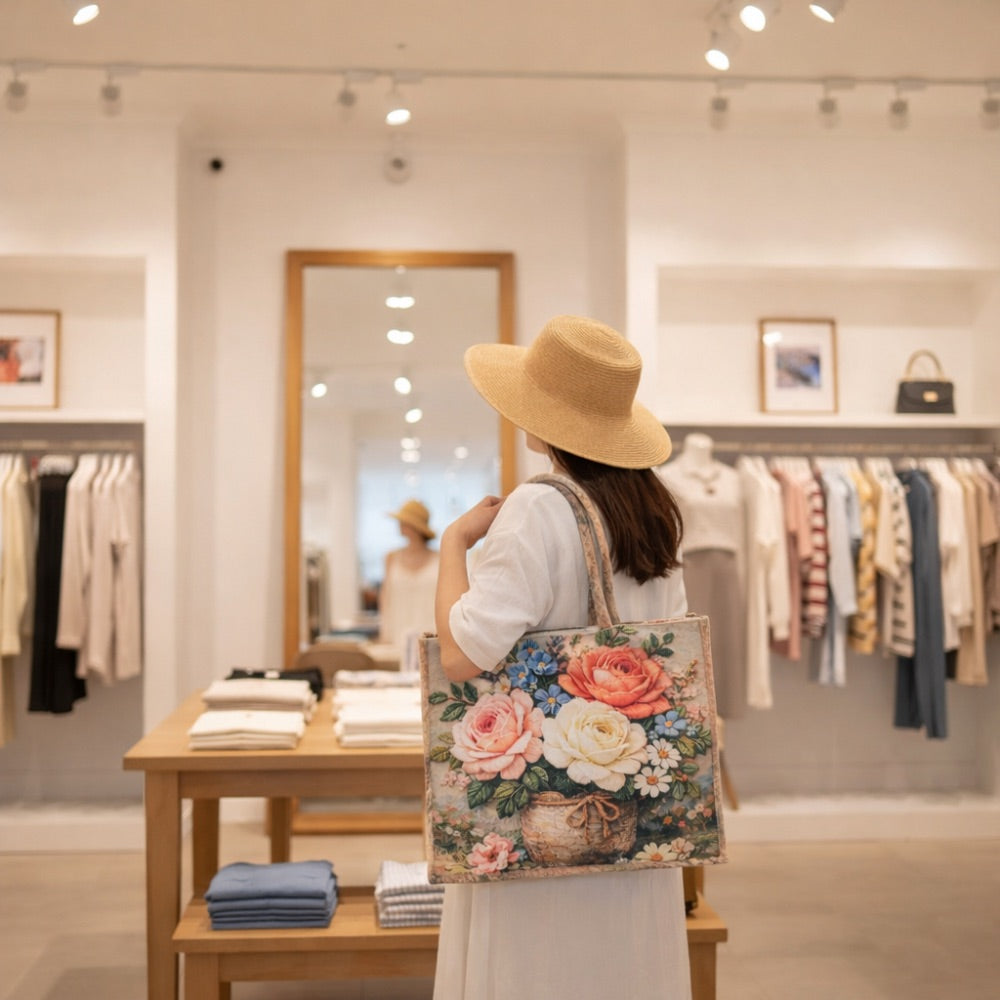 Vintage Floral Tapestry Tote Bag – Woven Rose Bouquet