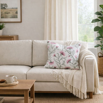 Decovia Floral Embroidered Decorative Pillow Cover | Pink and Green Flower Pattern Set of 1 Pc