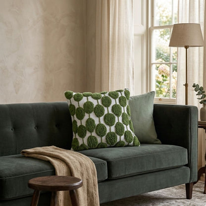 Square Green Tufted Leaf Pillow Cover | Decorative Boho Accent Cover Set of 1 Pc