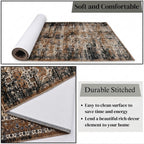 Abstract Vintage Pattern Accent Digital Print Area Rug | Warm Earth Tones & Charcoal Black Rug - Decovia