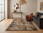 Abstract Vintage Pattern Accent Digital Print Area Rug | Warm Earth Tones & Charcoal Black Rug - Decovia