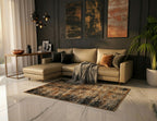 Abstract Vintage Pattern Accent Digital Print Area Rug | Warm Earth Tones & Charcoal Black Rug - Decovia