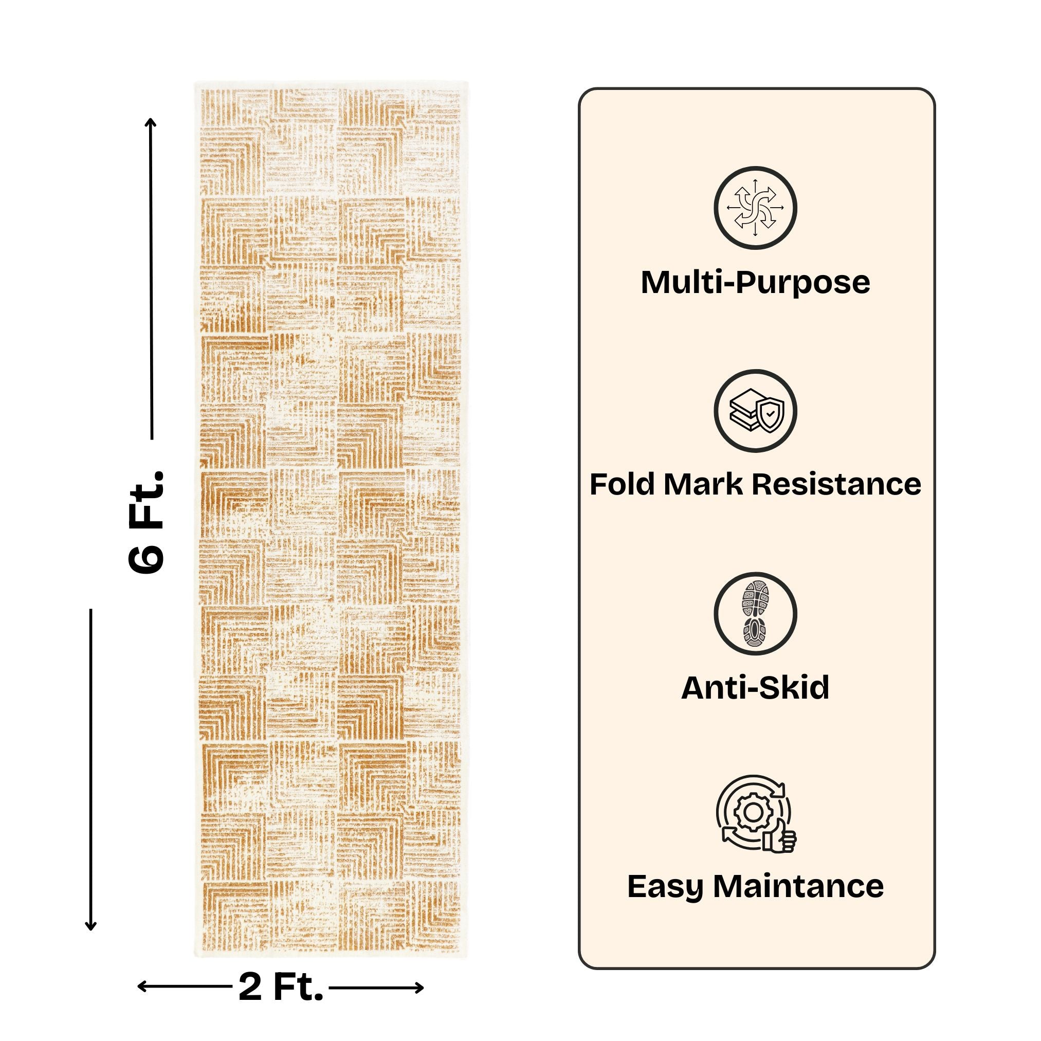 Modern Geometric Digital Print  Area Rug | Premium Yellow Mustard and Cream Woven Rug - Decovia