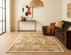 Modern Geometric Digital Print  Area Rug | Premium Yellow Mustard and Cream Woven Rug - Decovia