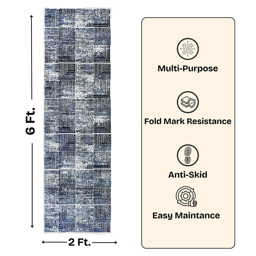 Modern Geometric Digital Print Area Rug | Premium Navy Blue and Cream Woven Rug - Decovia