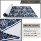 Modern Geometric Digital Print Area Rug | Premium Navy Blue and Cream Woven Rug - Decovia