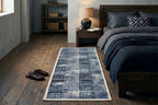 Modern Geometric Digital Print Area Rug | Premium Navy Blue and Cream Woven Rug - Decovia