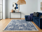 Modern Geometric Digital Print Area Rug | Premium Navy Blue and Cream Woven Rug - Decovia