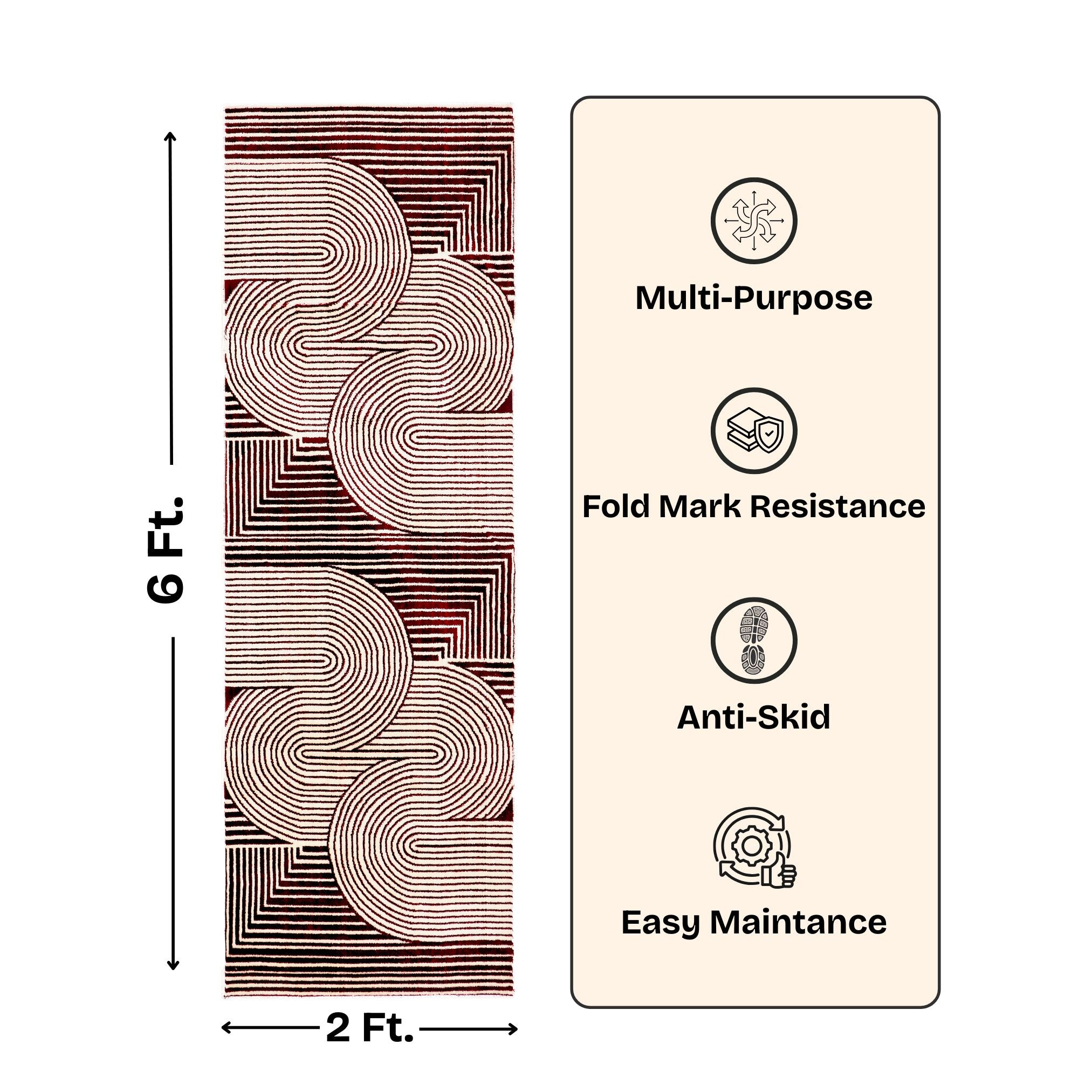Modern Geometric Digital Print  Area Rug - Terracotta Rust Brown and Cream Abstract Wave Pattern-Decovia