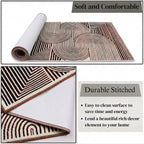 Modern Geometric Digital Print  Area Rug - Terracotta Rust Brown and Cream Abstract Wave Pattern-Decovia