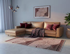 Modern Geometric Digital Print  Area Rug - Terracotta Rust Brown and Cream Abstract Wave Pattern-Decovia