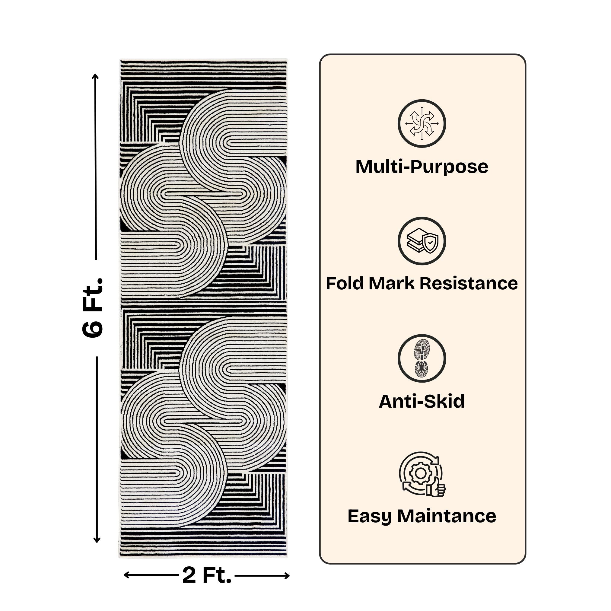 Modern Geometric Area Rug – Black and White Abstract Wave Pattern -Decovia