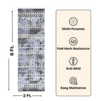 Boho Striped Area Rug Accent Digital Print Area Rug |  Light Blue & Black Medallion Stripes  - Decovia