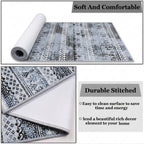 Boho Striped Area Rug Accent Digital Print Area Rug |  Light Blue & Black Medallion Stripes  - Decovia