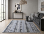 Boho Striped Area Rug Accent Digital Print Area Rug |  Light Blue & Black Medallion Stripes  - Decovia