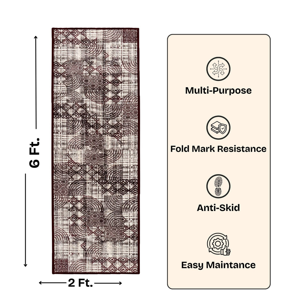 Multi-Pattern Geometric Accent Digital Print Area Rug | Cream & Earth Tones Accent Rug - Decovia